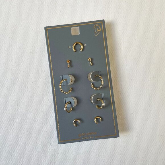 Real Gold Plated Cuff, Stud, and Hoop Earring Set - Picture 1 of 5